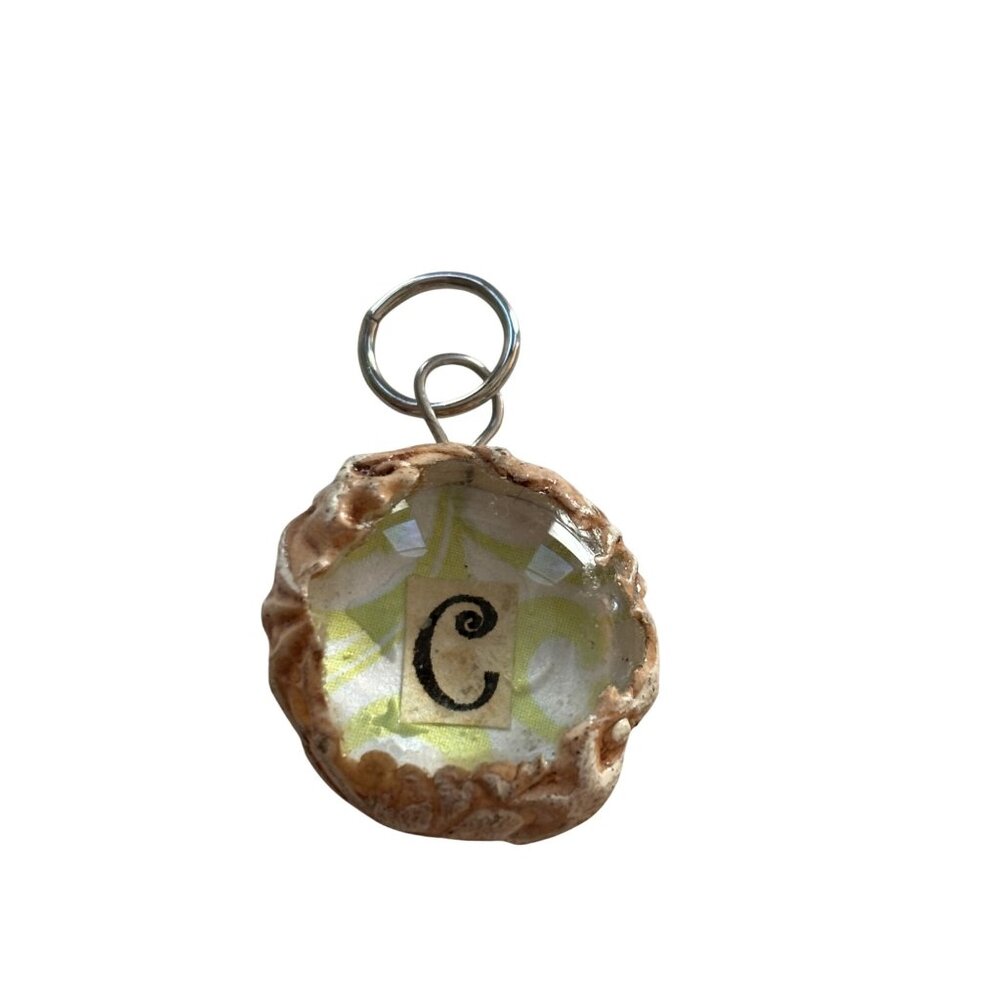 Clay Initial "C" Pendant With Decorative Back